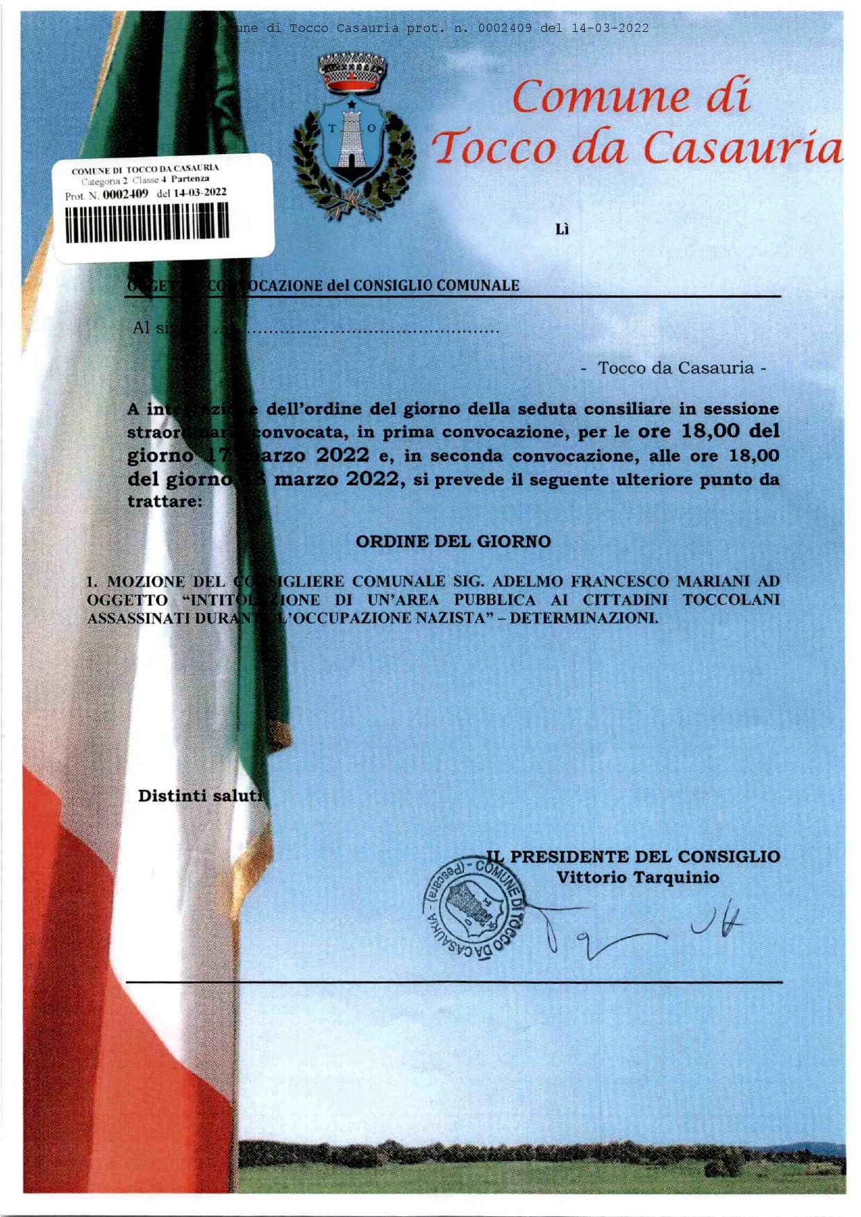 INTEGRAZIONE - Convocazione Consiglio Comunale